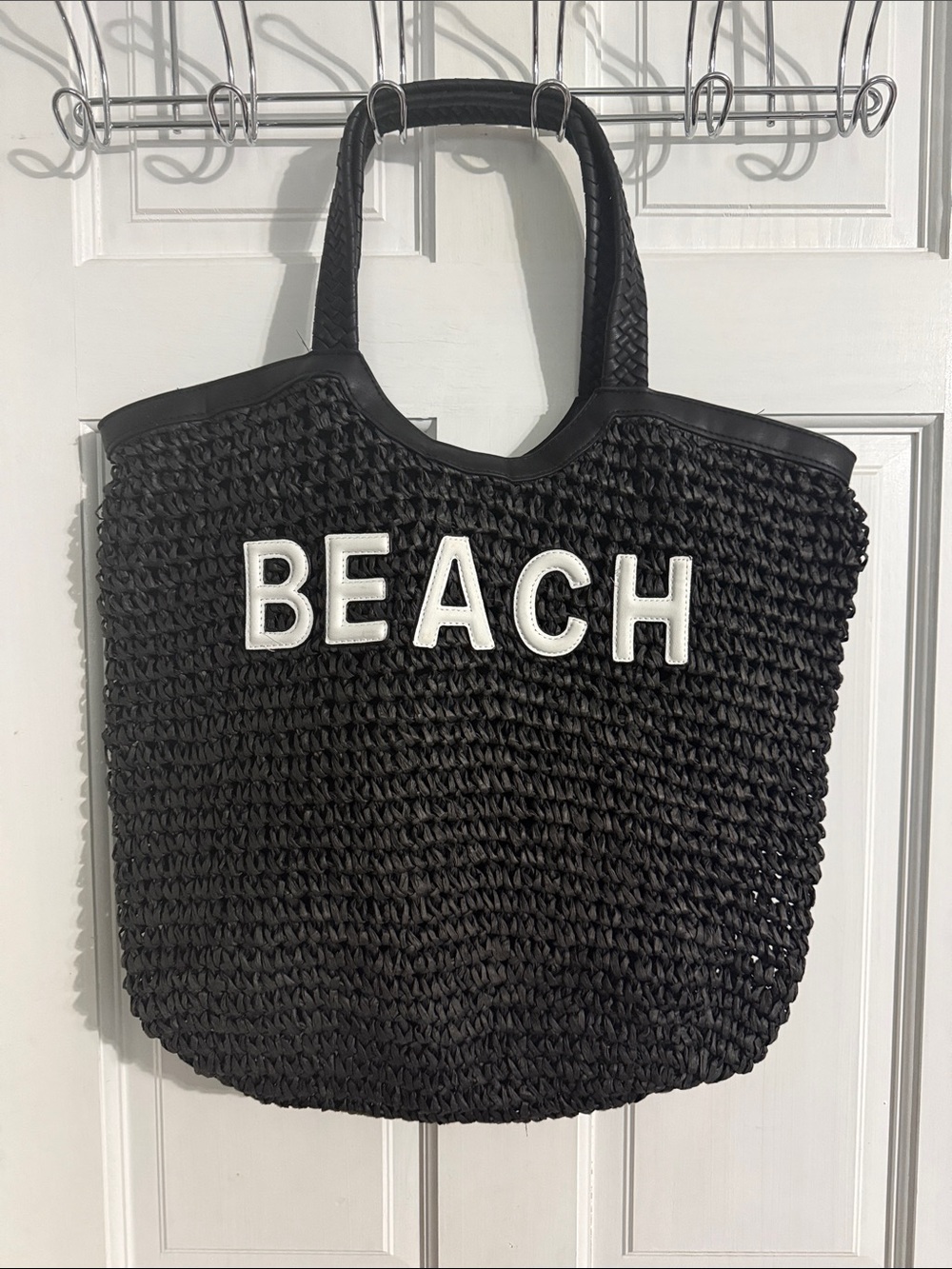 Black Woven Beach Tote Bag
